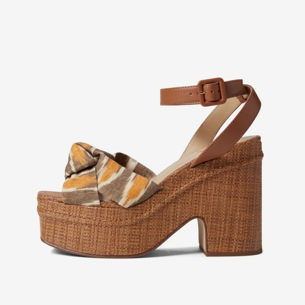 Sam Edelman Theresa Leather Platform Sandal Heels Grey Multi